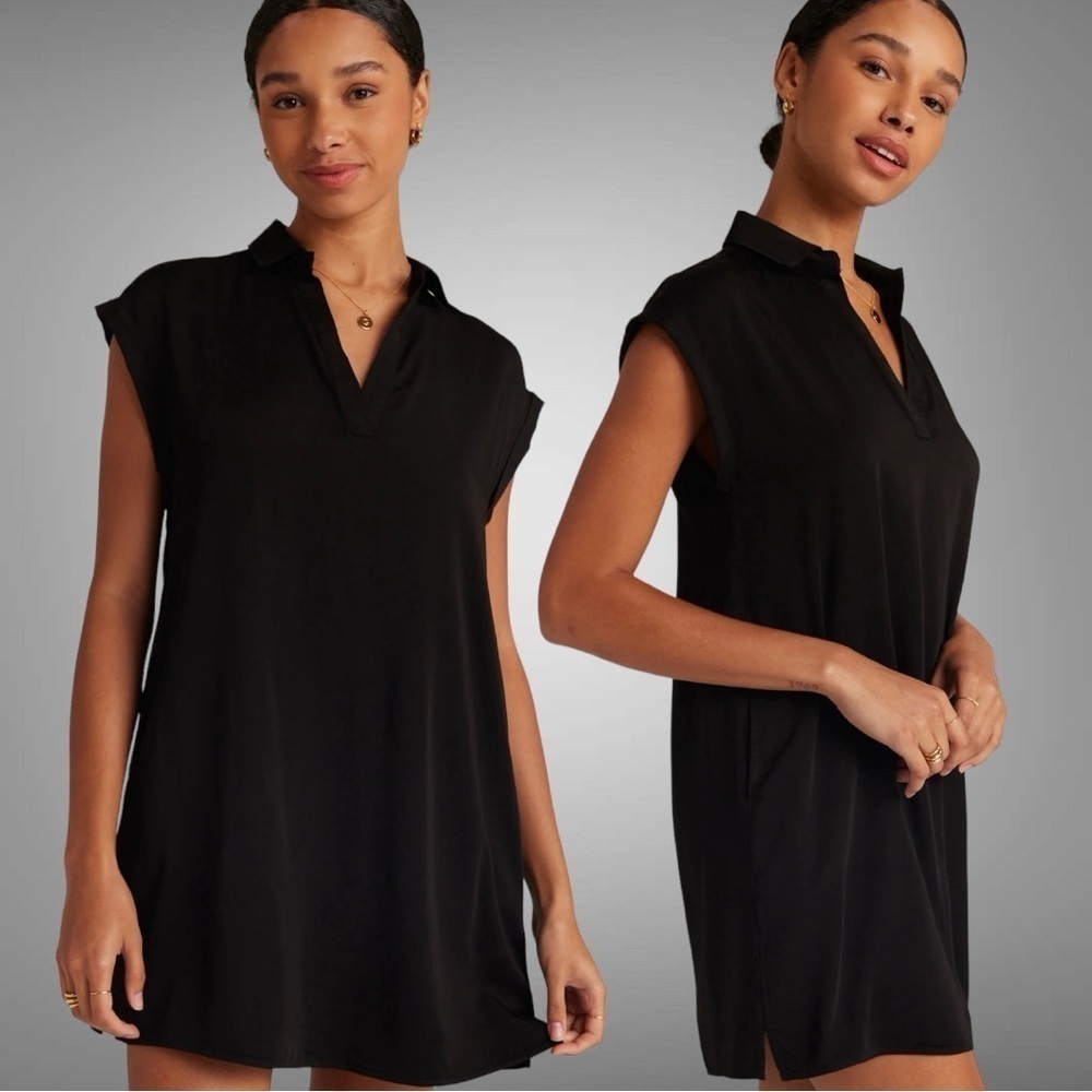 Bella Dahl Black Vneck Collared Mini Dress Small